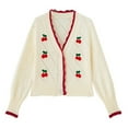 thumbnail image 1 of Fusipu Long Sleeve V-Neck Sweater Cardigan Single-Breasted Cherry Print Sweet Cropped Sweater Coat Ladies Clothes, 1 of 8