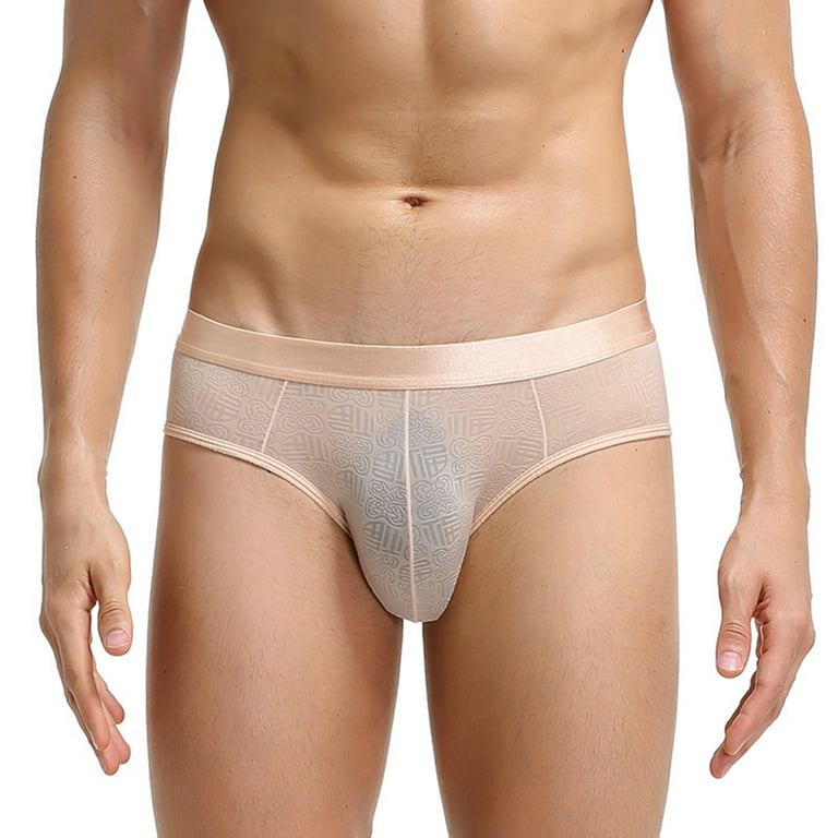 Fusipu Men Briefs Jacquard Stretchy Male Ice Silk See Through Panties for  Home 
