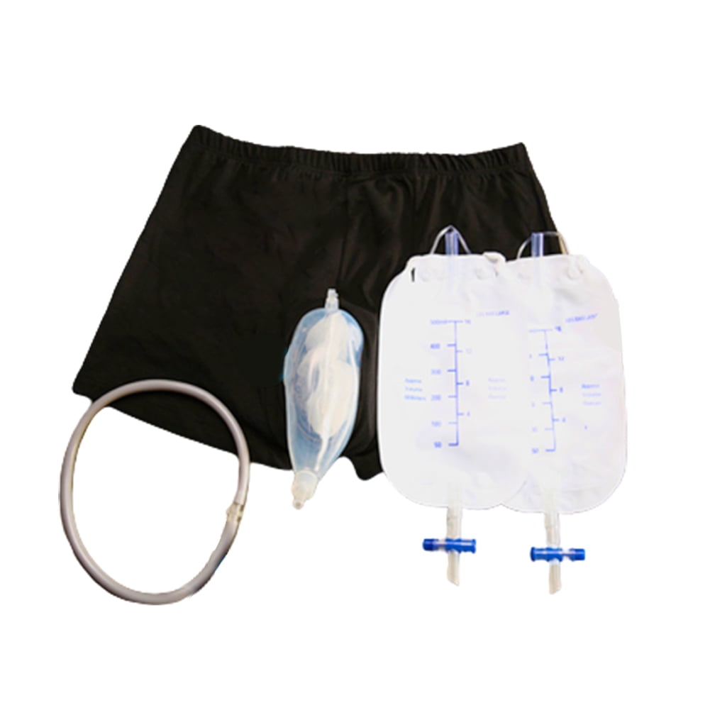 Fusipu Men Reusable Urinal Bag Silicone Urine Funnel Catheter Holder Shorts Underwear