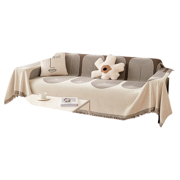 Fusipu Modern Sofa Cover Sofa Cover Modern Geometric Design Fringed Soft Flannel All-season Dust-proof Scratch-proof Home Office Sofa Slipcover Three-seater