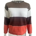 thumbnail image 1 of Fusipu O-Neck Long Sleeves Ribbed Cuffs Pullover Sweater Lady Winter Striped Stitch Color Loose Warm Knitted Sweater, 1 of 1