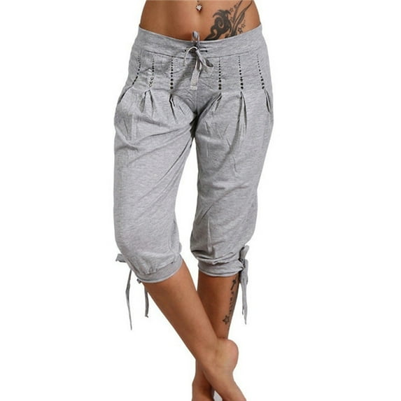 Fusipu Plus Size Casual Women's Solid Color Sequined Pleated Drawstring Pants