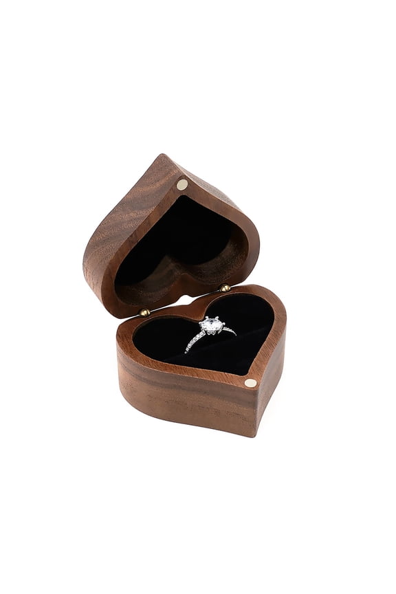 Ring Box Creative Shape Smooth Edge Elegant Wood Grain Dustproof Ultra-Light Decorative Compact Size Love Heart Shaped Engagement Ring Holder Box for Home