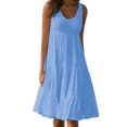 thumbnail image 1 of Fusipu Sleeveless Women Dress Solid Color Thin Splicing Large Hem O Neck Midi Dress Streetwear, 1 of 8