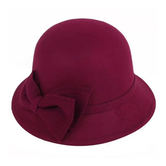 Fusipu Solid Color Wide Brim Round Dome Warm Woolen Hat Women Autumn Winter Elegant Bowknot Decor Felt Fedora Hat Daily Wear