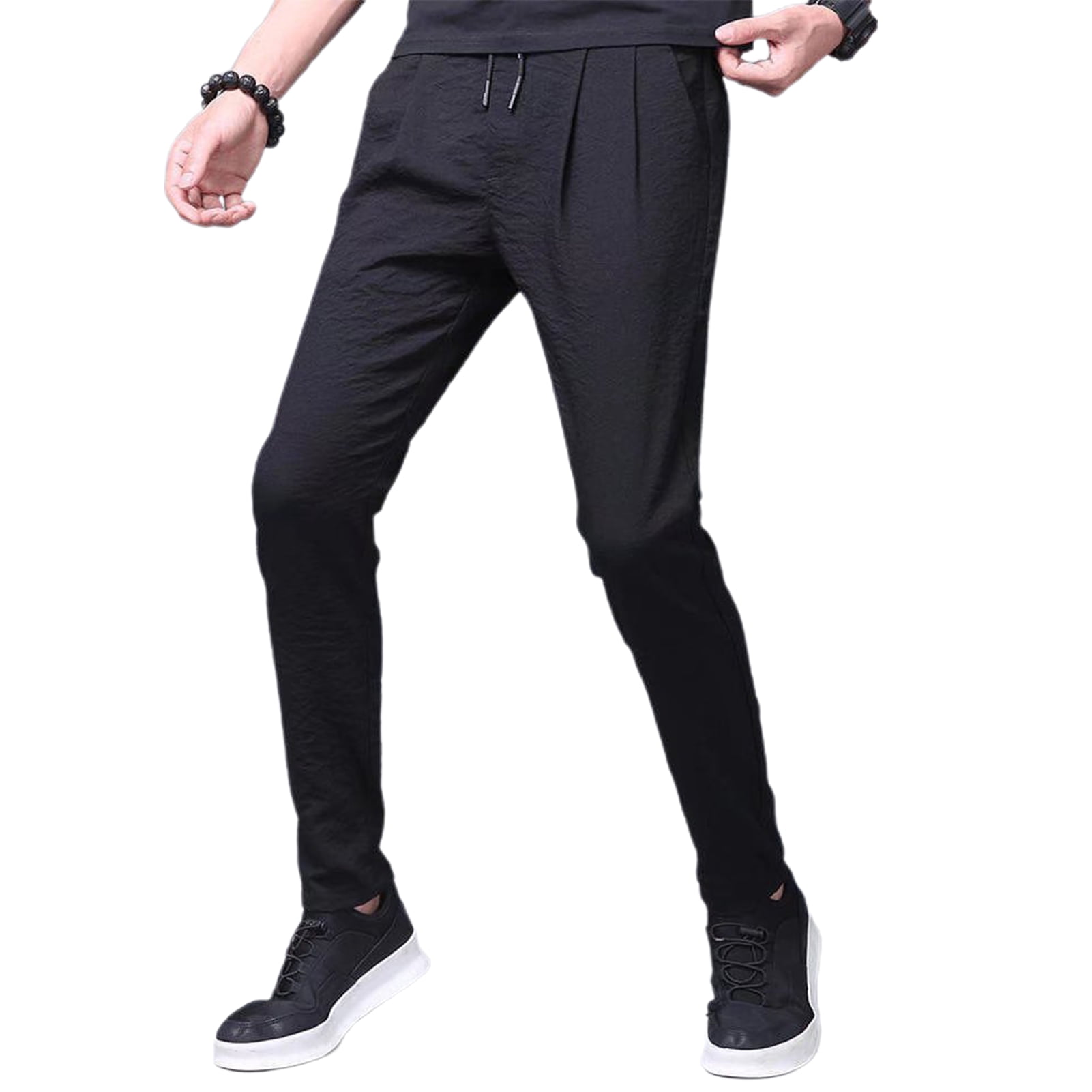Fusipu Men Pants Solid Color Elastic Waist Loose Stretchy Fusipu Men Pants Solid Color Elastic Waist Loose Stretchy