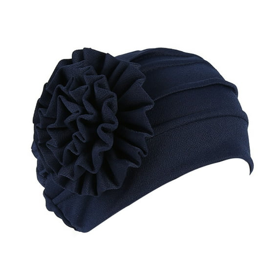 Fusipu Turban Hat Stretchy Breathable Solid Color Women Side Flower Beanie Cap Headwear Hair Accessories