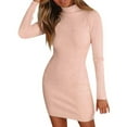 thumbnail image 1 of Fusipu Turtleneck Long Sleeves Solid Color Sweater Dress Ladies Autumn Winter Ribbed Mini Bodycon Dress, 1 of 8