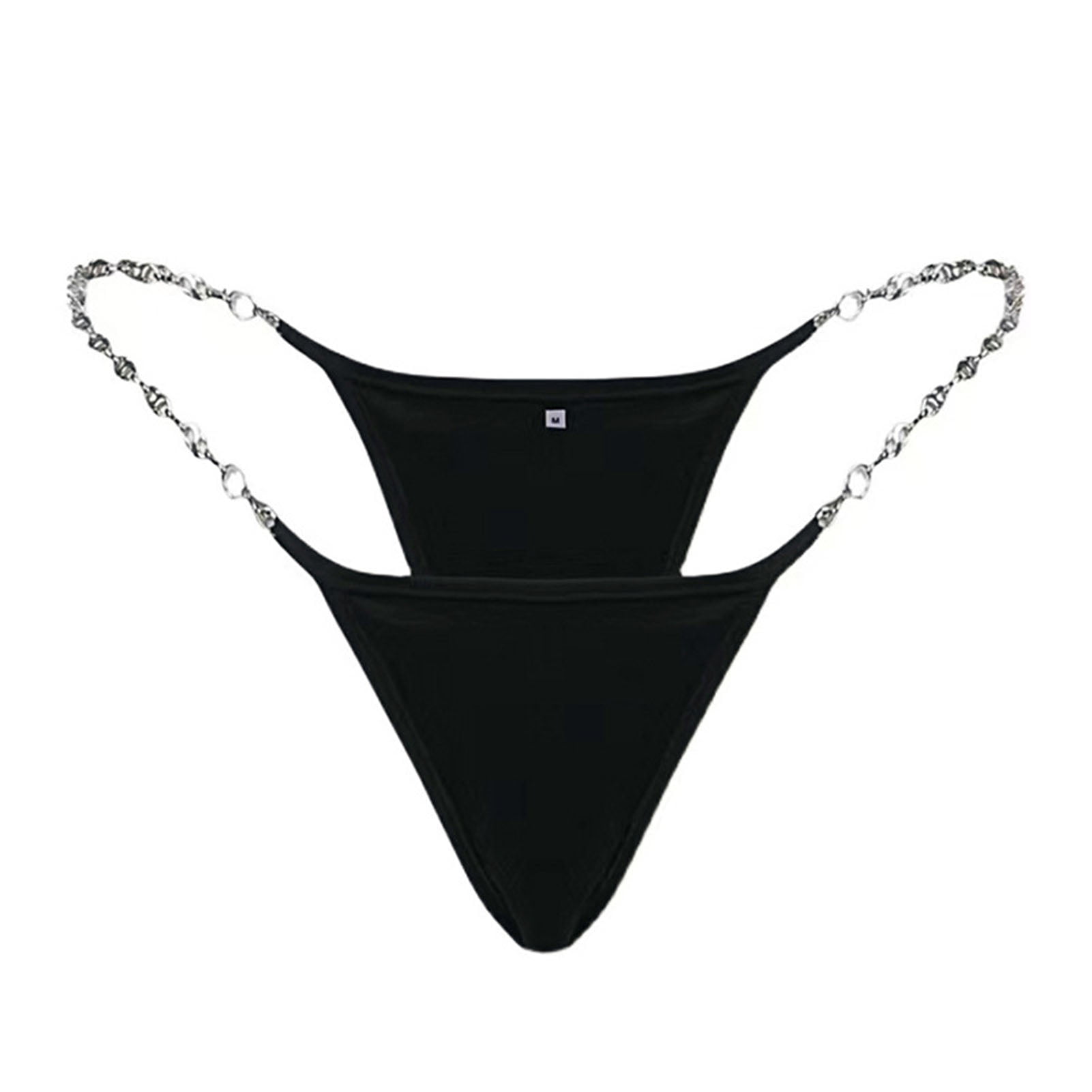 Fusipu V-shaped Solid Color Lightweight Sexy G-string Metal Chain Low Waist  Thongs for Daily Wear