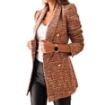 thumbnail image 1 of Fusipu Women Autumn Blazer Lapel Cardigan Long Sleeves Double-breasted Slim Fit Warm Casual Thick Plaid Print Lady Coat for Work, 1 of 7