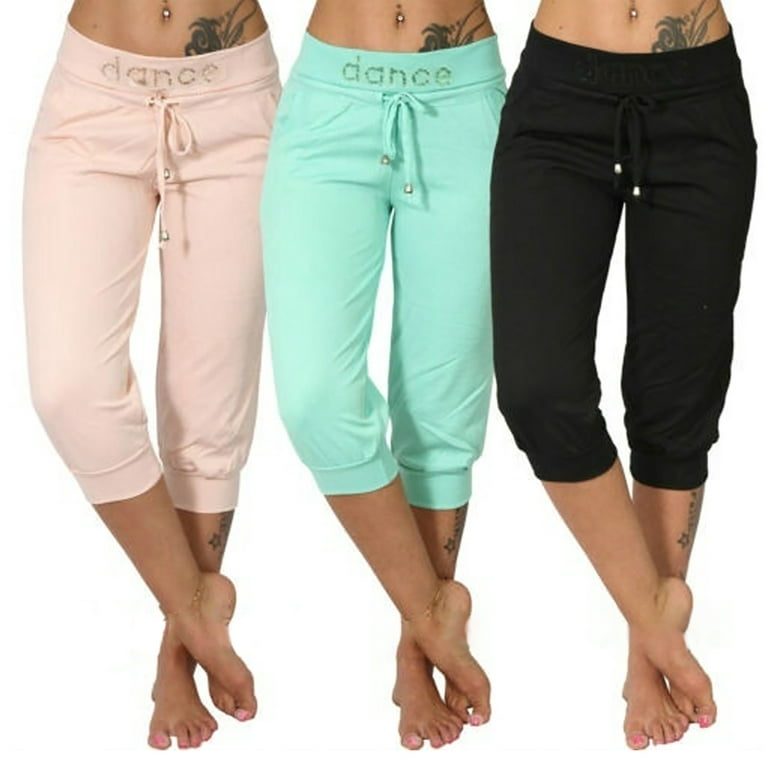 Fusipu Women Casual Solid Color Low Rise Drawstring Pockets Sports Capri  Pants Shorts 