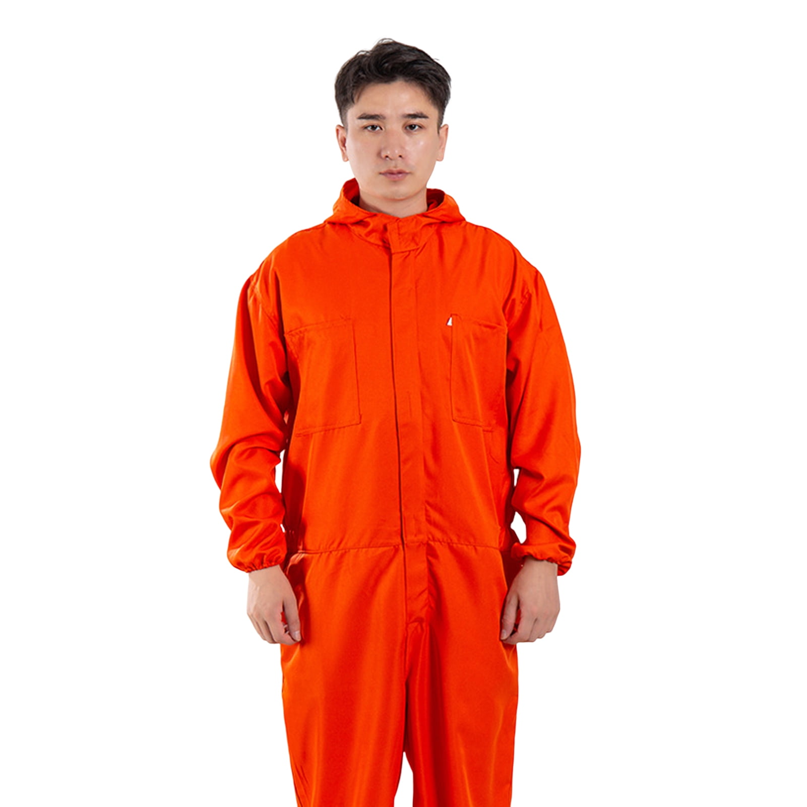 Fusipu Work Jumpsuit Waterproof Breathable Sweat-absorbing Elastic Cuff Multiple-Pockets Anti-Static Polyester Solid Long Sleeve Men Coveralls Work