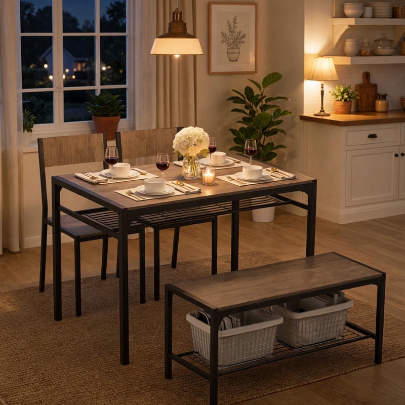 Fuss-Free Modern 4-Piece Dining Table Set with Solid Wood Seats, Space ...