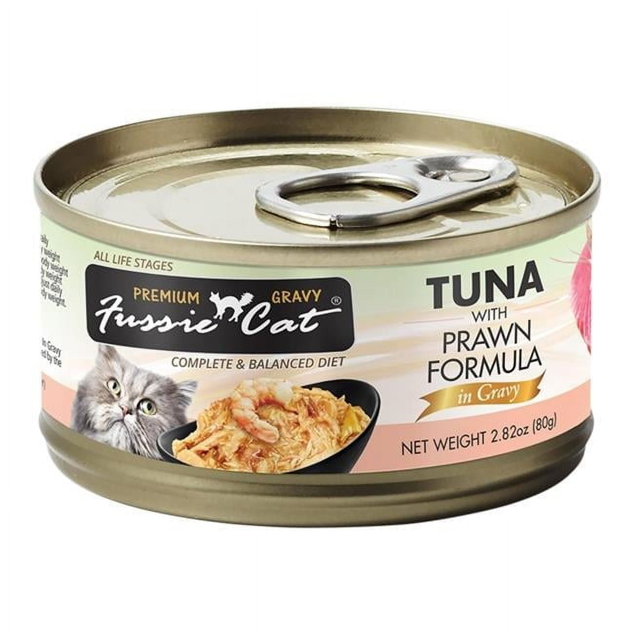 Fussie Cat  2.82 oz Premium Tuna with Prawn Formula in Gravy
