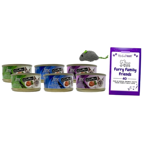 Fussie Cat Fine Dining Pate Cat Food 3 Flavor 6 Can Sampler Variety - (2) Each: Tuna Shrimp, Oceanfish Salmon, Mackerel Beef (3 Ounces) + MerlinsMart Zine