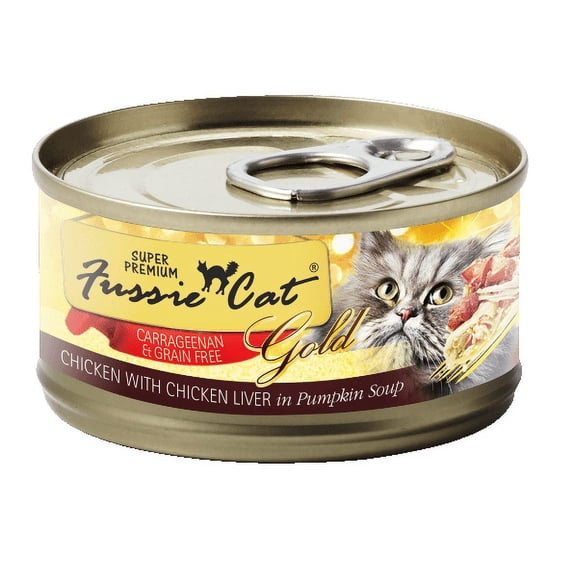 Fussie Cat Super Premium Chicken with Chicken Liver Formula in Pumpkin Soup 24ct Case 2.82oz cans