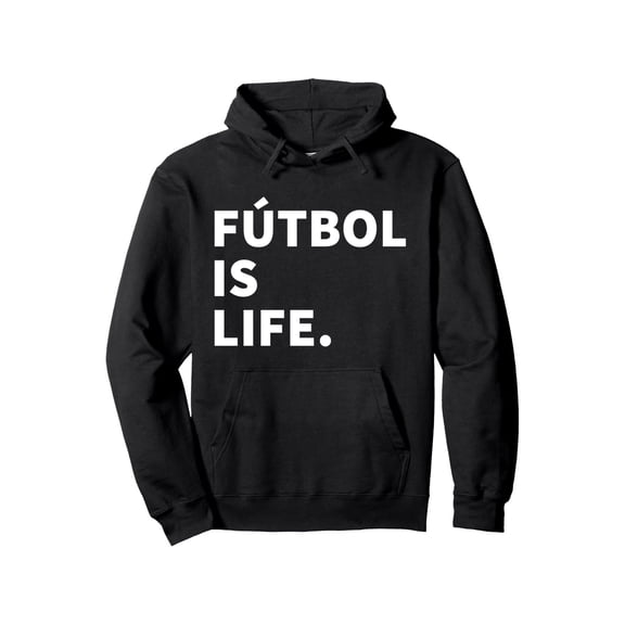 Futbol Is Life Soccer Pullover Hoodie - Black with Bold White Print, All-Season Casual Wear, Regular Fit, Machine Washable, Hooded Long Sleeve for Sports & Everyday Use, Medium Elasticity Fabric