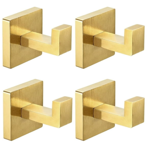 Futeen 4 Pack Gold Color Stainless Steel Bathroom Towel Hooks with Easy Installation