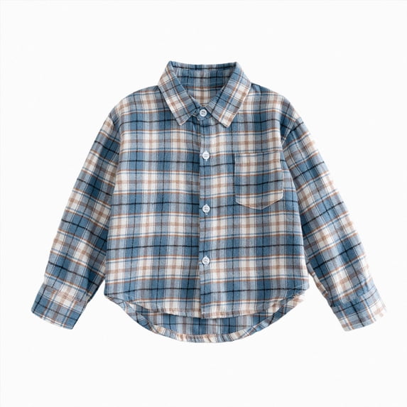 Futezty Baby Boys Button Down Shirt Toddler Kids Flannel Long Sleeve Plaid Shirts Tops School Uniform Casual Fall Clothes 3M-11T