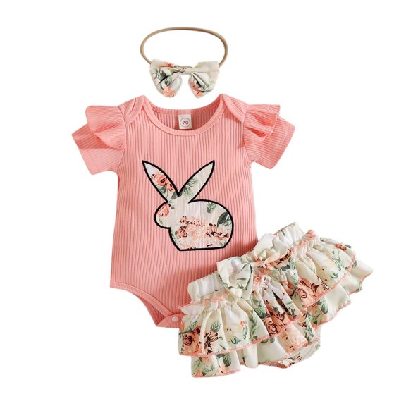 Futezty Baby Girl Outfits 2PCS Set Rabbit Print Top Toddler Girls Shorts Headbands Outfits Pants Set