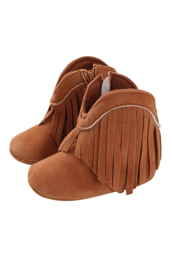 Baby Girls Cowboy Tassel Boots Side Zipper Moccasins Soft Bottom Non Slip Toddler Shoe(Brown,6 Toddler)