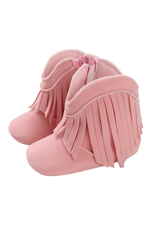 Baby Girls Cowboy Tassel Boots Side Zipper Moccasins Soft Bottom Non Slip Toddler Shoe(Pink,5 )