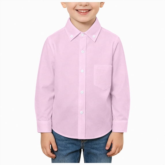 Futezty Boys Button Down Shirt Toddler Long Sleeve Lapel Collar Dress Shirt Formal School Uniform Blouses with Pocket 2T-14T