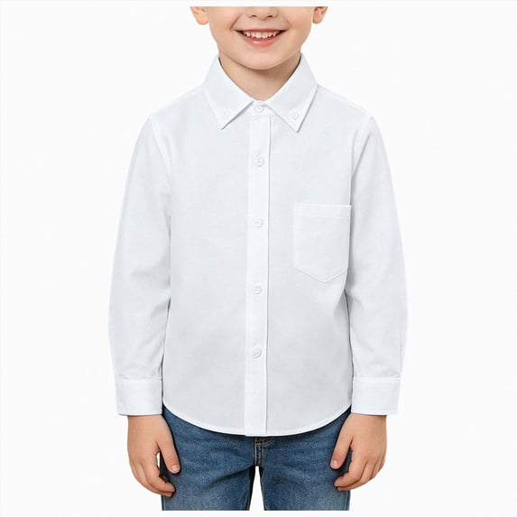 Futezty Boys Button Down Shirt Toddler Long Sleeve Lapel Collar Dress Shirt Formal School Uniform Blouses with Pocket 2T-14T