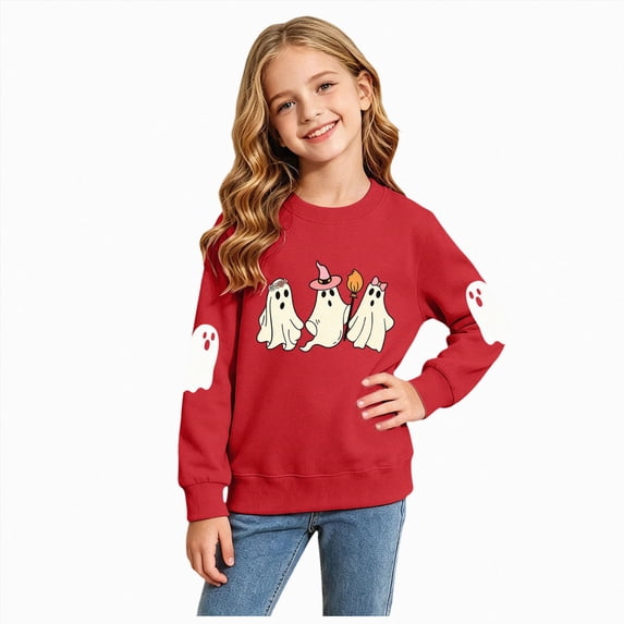 Futezty Boys Girls Halloween Shirts Kids Ghost Graphic Tees Raglan Long Sleeve T-Shirt 2T-7T
