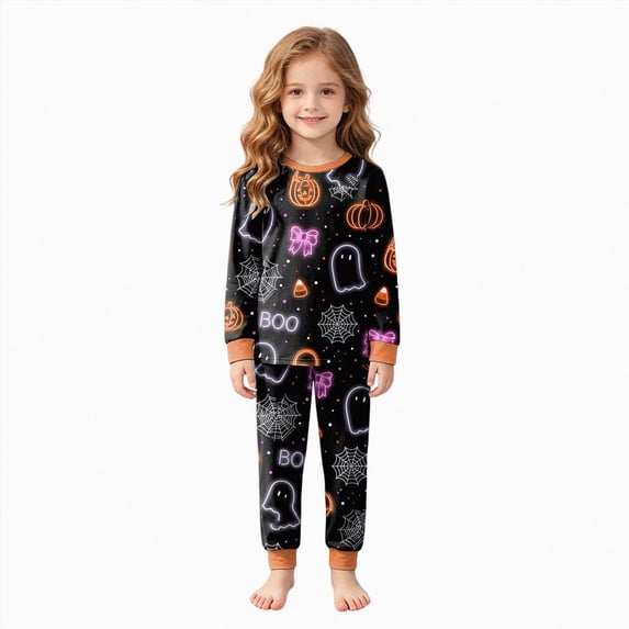 Futezty Boys and Girls Halloween Pajamas Sets Pumpkin Graphic Pjs Holiday Sleepwear Children Clothes 2T-9T