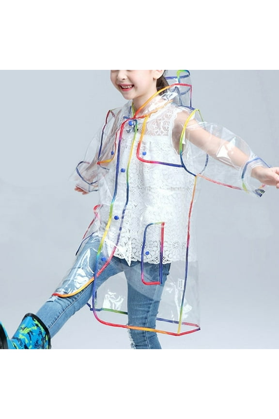 Children Hooded Fashion Transparent Rainbow Thick Raincoat Jackets