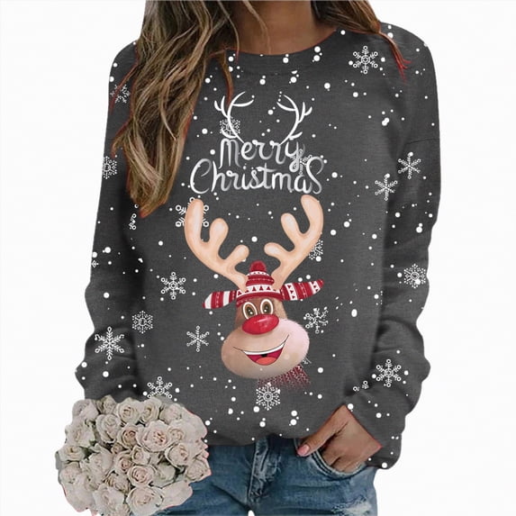 Futezty Christmas Sweatshirts for Women Novelty Funny Santa Xmas Tree Graphic Pullover Tops Loose Casual Fleece Shirts