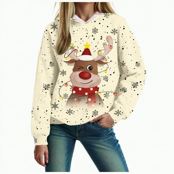 Futezty Christmas Sweatshirts for Women Novelty Funny Santa Xmas Tree Graphic Pullover Tops Loose Casual Fleece Shirts