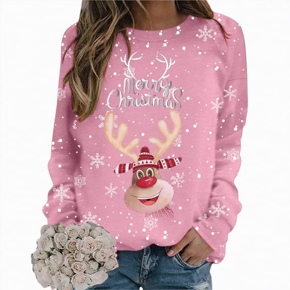 Futezty Christmas Sweatshirts for Women Novelty Funny Santa Xmas Tree Graphic Pullover Tops Loose Casual Fleece Shirts