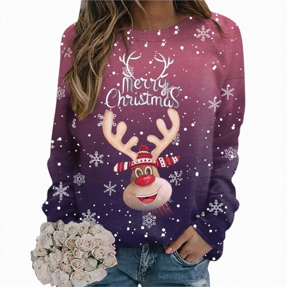 Futezty Christmas Sweatshirts for Women Novelty Funny Santa Xmas Tree Graphic Pullover Tops Loose Casual Fleece Shirts