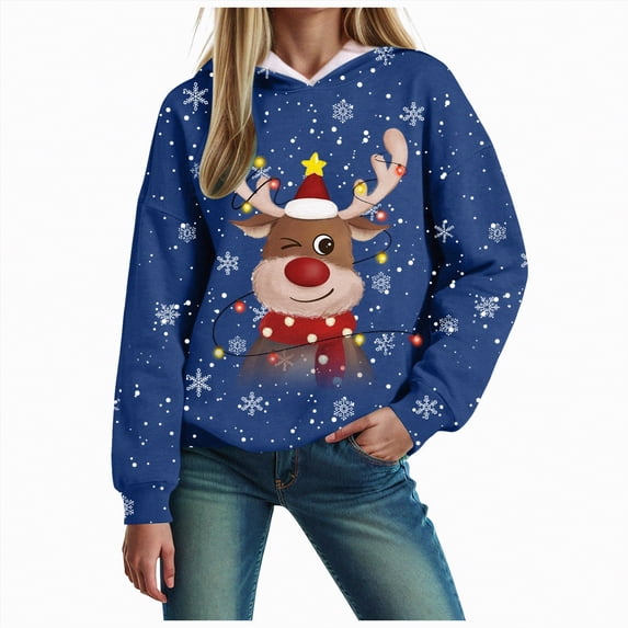 Futezty Christmas Sweatshirts for Women Novelty Funny Santa Xmas Tree Graphic Pullover Tops Loose Casual Fleece Shirts