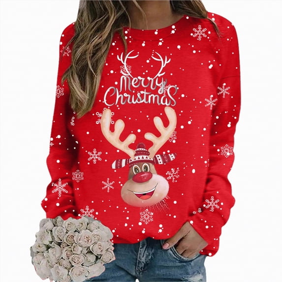 Futezty Christmas Sweatshirts for Women Novelty Funny Santa Xmas Tree Graphic Pullover Tops Loose Casual Fleece Shirts