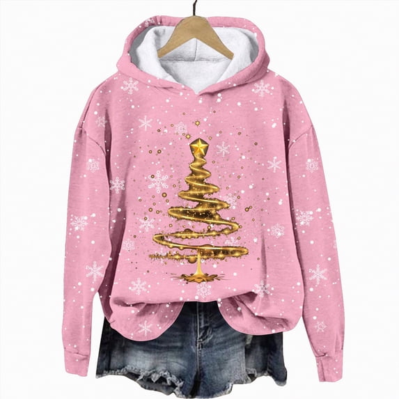 Futezty Christmas Sweatshirts for Women Novelty Funny Santa Xmas Tree Graphic Pullover Tops Loose Casual Fleece Shirts