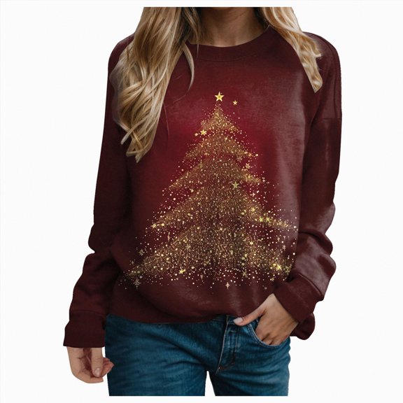 Futezty Christmas Sweatshirts for Women Snowflake Print Long Sleeve Shirt Casual Crewneck Pullover Holiday Tops 2024