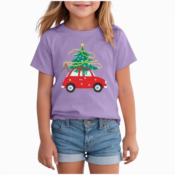 Futezty Christmas T Shirt Kids Christmas Shirts Toddler Boys Girls Xmas Trees Car T-Shirt Christmas Graphic Tees Holiday Tops 1T-14T