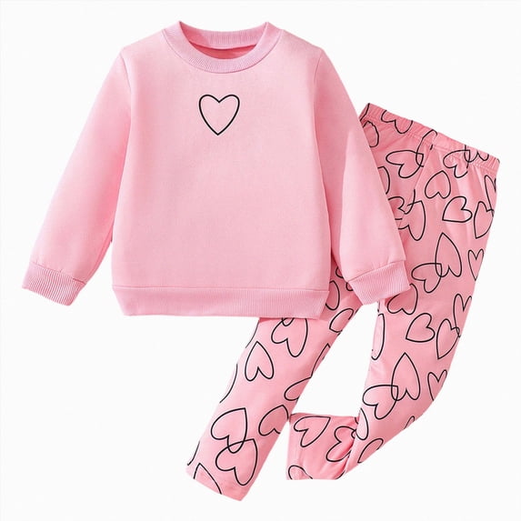 Futezty Cute Toddler Girls Sweatsuit Casual Heart Print Child Clothes Long Sweatshirt and Sweatpants Fall Outfit 12M-6T