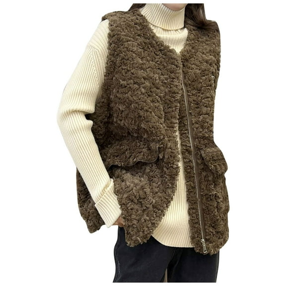 Futezty Fall Vests for Women Outerwear Vest Casual Thicken Qulited Vest Padded Jacket(Coffee,L）