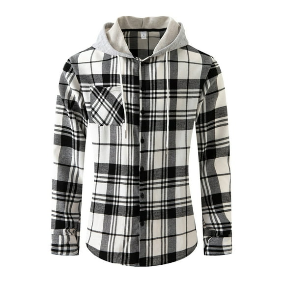 Futezty Flannel Plaid Shirt Jacket for Men Button Up Long Sleeve Hooded Shirts