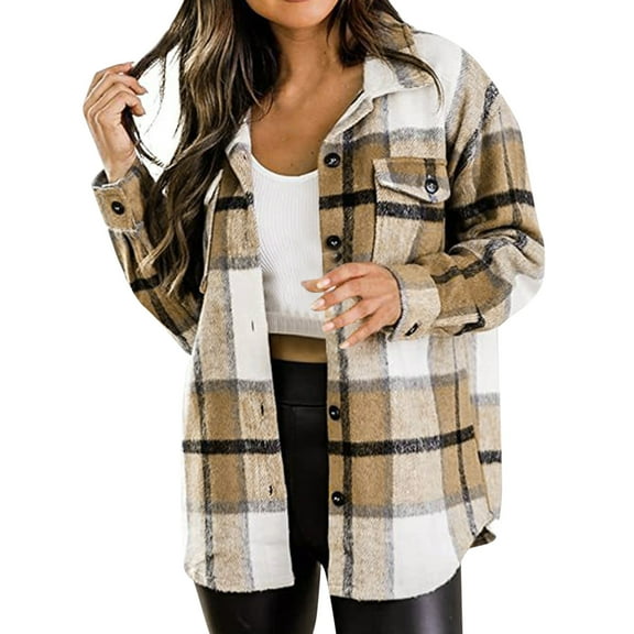 Futezty Flannel Shirts for Women Plaid Jackets Long Sleeve Shackets Womens Button Down Coats Blouses