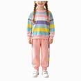 thumbnail image 1 of Futezty Girls 2 Piece Outfit Long Sleeve Sweatshirt and Jogger Pants Rainbow Stripe Tracksuit Fall Winter Clothe Set 2T-7T, 1 of 7