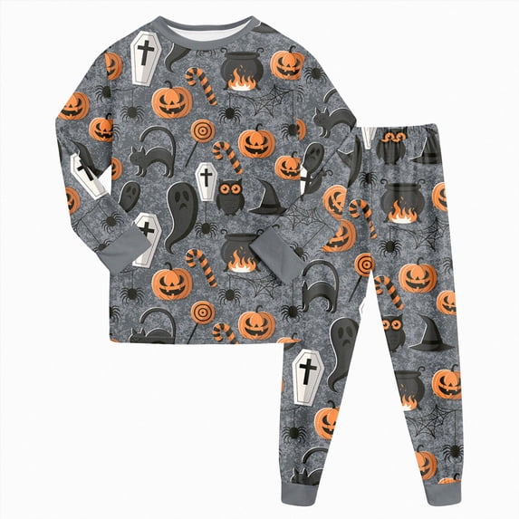 Futezty Girls Boys Halloween Pajamas Pumpkin Print Pjs Kids Ghost Sleepwear Clothes Sets Cute Graphic Holiday Sleepwear 2T-9T