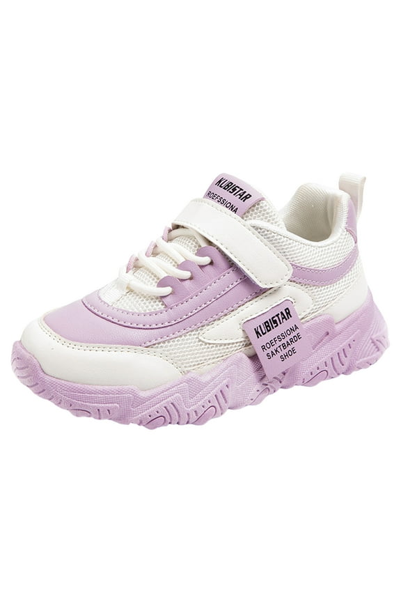 Girls Flat Thick Bottom Non Slip Lightweight Mesh Upper Breathable Sneakers(Purple,3 Big Kids)