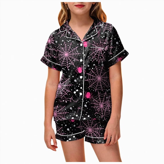 Futezty Girls Pajama Set Halloween Cute Graphic Short Sleeve Top Shorts Overnight Home Outfit 2T-13T