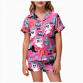 thumbnail image 1 of Futezty Girls Pajama Set Halloween Ghost Pumpkin Graphic Short Sleeve Top Shorts Overnight Home Outfit 2T-13T, 1 of 5