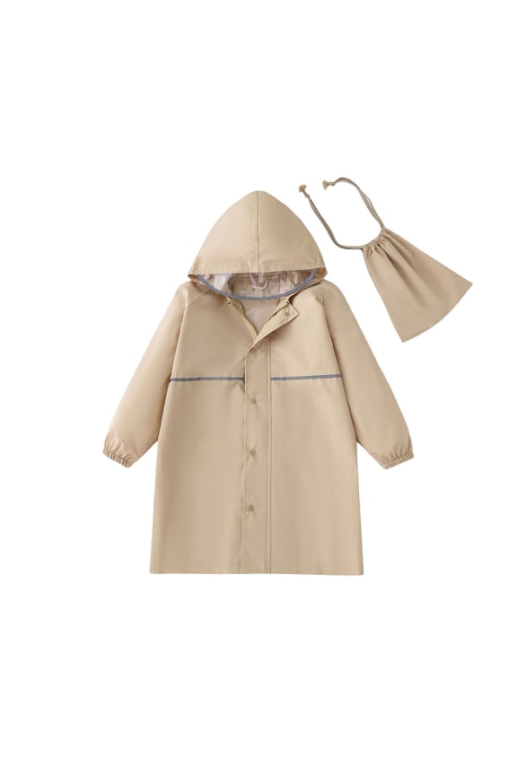 Girls Raincoat Solid Color Jacket with Hood Rainwear Slicker Reusable Lightweight